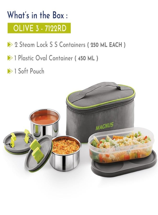 Magnus Olive 3 Lunch Box Set: Leak-Proof Stainless Steel Containers with Thermal Bag - Lunch Box for Kids and Lunch Boxes for Office Men - Airtight & Insulated Food Tiffin (950 ml) - Image 2